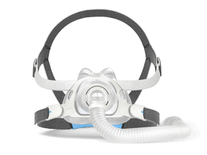 Um recorte de uma máscara CPAP ResMed, vista de frente