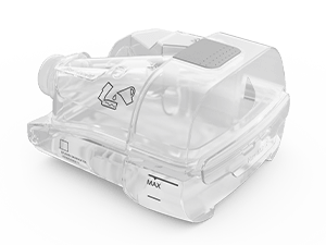 Um recorte de um tubo umidificador de dispositivo CPAP ResMed