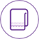 Um ícone de círculo roxo com um desenho de linha de uma toalha dobrada no interior para representar uma toalha limpa.