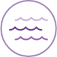Um ícone de um círculo roxo com algumas linhas onduladas no interior para representar a água.